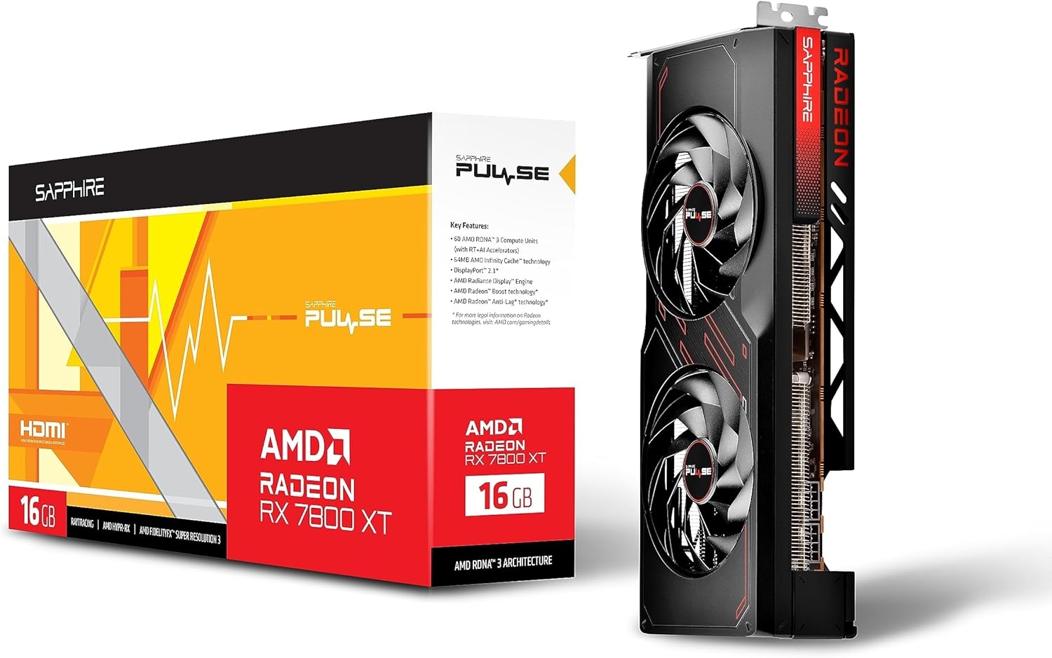 Видеокарта 16GB Sapphire Radeon RX 7800 XT Pulse Radeon 11330-02-20G (19500MHz, GDDR6, 256bit, 2xHDMI/2xDP)