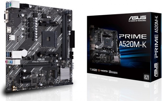 Мат. плата ASUS PRIME A520M-K (S-AM4, A520, VGA, HDMI, 3xPCI-E, 2DDR4, SATAIII RAID, PCI, SATA3, GbLAN)