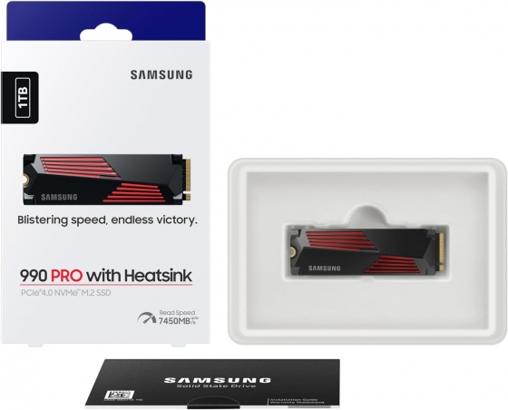 Накопитель SSD M.2 1TB SAMSUNG MZ-V9P1T0CW 990 PRO (M.2 2280, w/Heatsink, PCI-E x 4, Reading 7450 MB/s, Writing 6900 Mb/s)