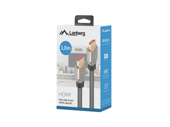 Кабель LANBERG CA-HDMI-30CU-0010-BK HDMI-HDMI V2.1 8K 60Hz BLACK 1M