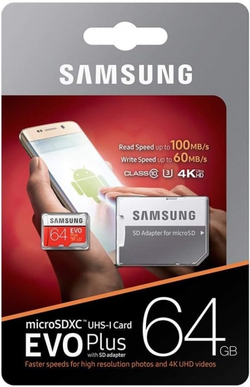 Карта памяти Micro SD Samsung EVO Plus 64GB MB-MC64SA/EU (w/Adapter, Class 10)