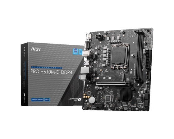 Мат. плата MSI PRO H610M-E DDR4 (S-1700, H610, VGA, HDMI, 2PCI-E, 2DDR4, SATA3, GbLAN)